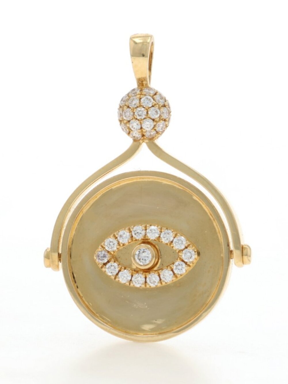 Yellow Gold Diamond Eye Spinner Pendant - 18k Rd .24ctw All-Seeing Eye Moves